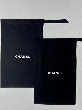Set of 2 CHANEL Black Cloth Drawstring Dust Bags Shoe Bags with Logo